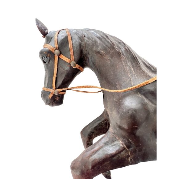 Leather Wrapped Horse Statue Figure 16"L x 10"H Equestrian Equine Glass Eye Vtg - Picture 2 of 16